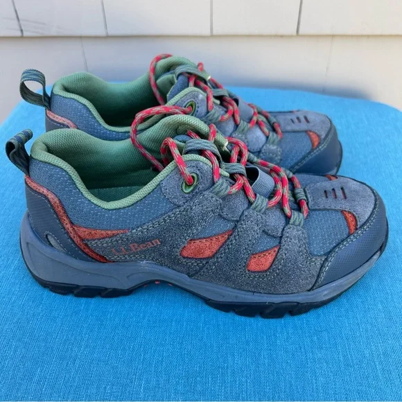 L.L. Bean Kids Trail Model Hiking Shoes - gray/orange/green - size 4 - Picture 6 of 11